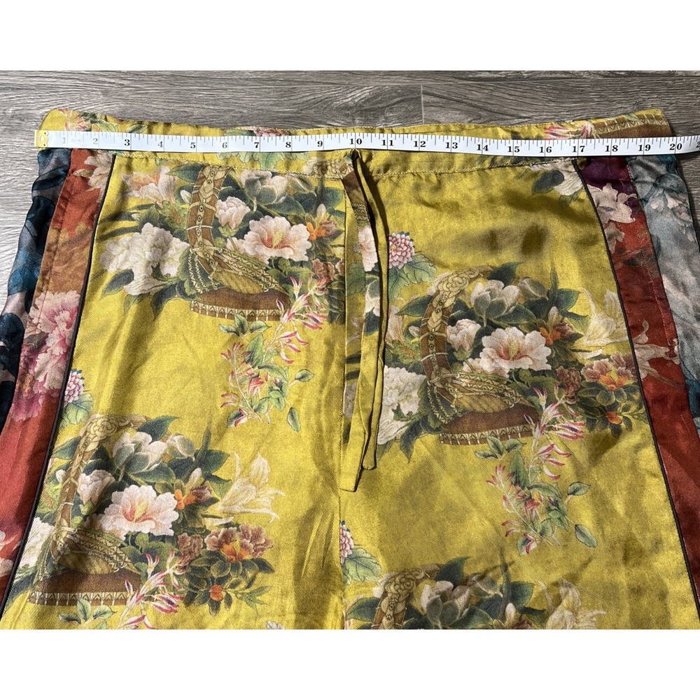 Johnny Was 100% Silk Floral Motif Boho Cropped WideLeg Golden Pant SZ M (40x20) - Picture 12 of 15